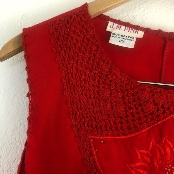 J.M Pink Red Sleeveless Crochet detail Blouse size  2X - Picture 3 of 8